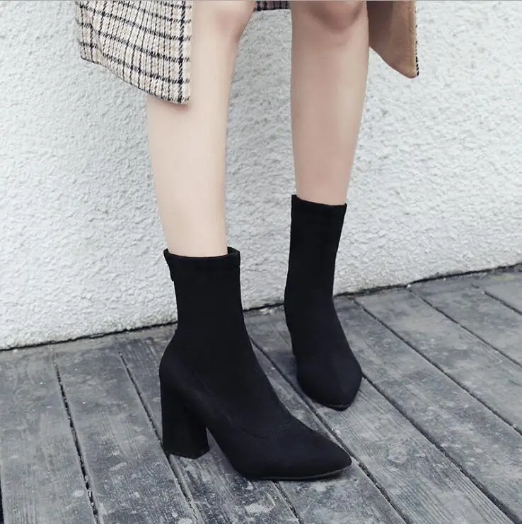 

Fashion Women Ankle Boots Thick Heels Shoes Female Pointed Toe Ladies Shoe Brand 2020 Boot Woman Zipper Super High Heel Boots