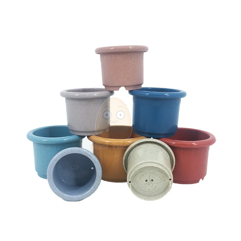 Baby Toys Stacking Cup Wheat Straw Hourglass Environmental Folding Tower Bath Play Water Set Early Educational Toys For Infant - Bilde 2