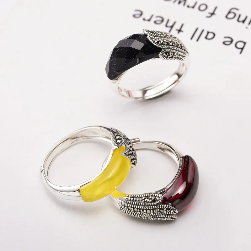 BONLAVIE S925 Серебряное кольцо Ретро Мозаика топаз черный агат гранат кольцо Push-Pull дизайн для женщин