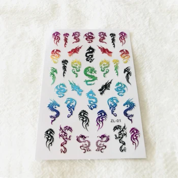

3D Nail Stickers Decals Color Laser Chinese Dragons Phoenix Snake Design Adhesive Stickers Nail Art Decoration