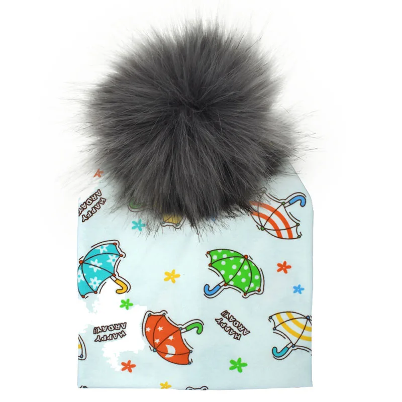 25 New Baby Cap Cotton Faux Fur Pompom Hat For Boy And Girl autumn and Winter Hat skullies beanies Children's Hats Caps Bonnet - Цвет: 25
