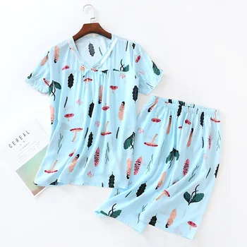

Women's Summer Short-sleeved Cropped Trousers Pajamas 2 Pcs Cotton Cartoon Stripe Loose Breathable Comfortable Womens Pyjamas