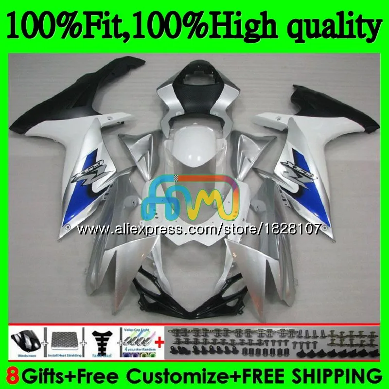 Инъекции для SUZUKI GSXR 600 750 GSXR750 11 12 белый серебристый 13 14 15 39BS. 8 K11 GSXR600 2011 2012 2013 обтекатель
