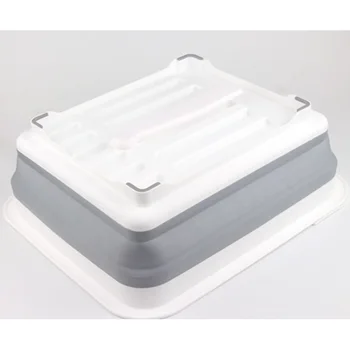 

Kitchen Practical Home Organizer Bowl Storage Dish Rack Foldable TPR Drying Utensil Tableware Sink Design Portable Drain Hole