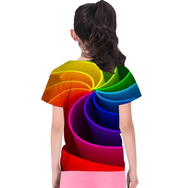 Новинка года, стильная детская одежда детская футболка с короткими рукавами и 3D-принтом радуги топы для девочек и мальчиков, Новинка