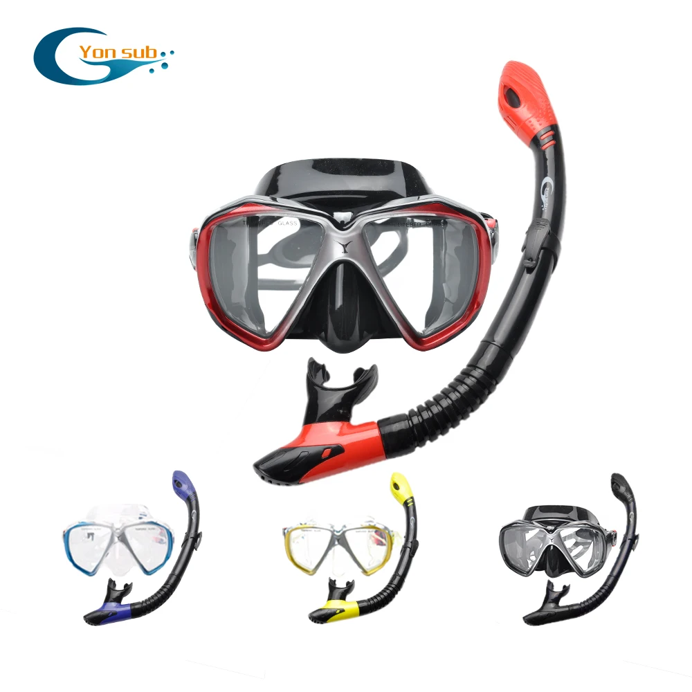 Yonsub Scuba Diving Masks +Full Dry Silicone Snorkel Tube Set With Box Men Women Swimming Underwater Big View Goggle Diving Set