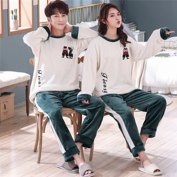 

Couples Thick Warm Flannel Long Sleeve Pajama Sets for Women 2019 Winter Cute Cartoon Panda Coral Velvet Sleepwear Men Homewear