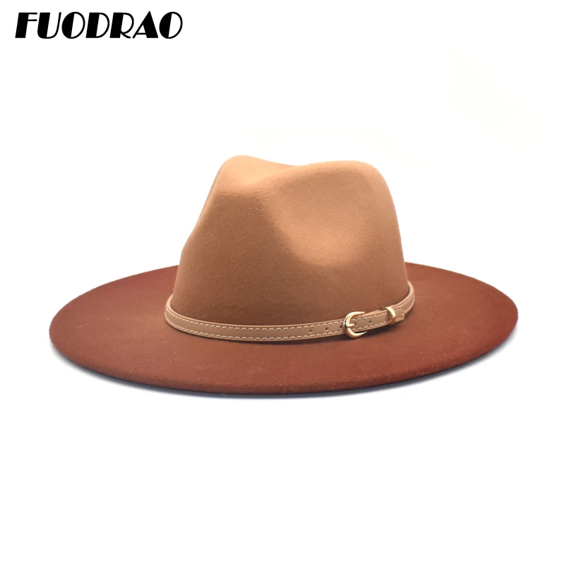 

FUODRAO 2020 New Winter Tie dye Fedora Hat Women Travel Panama Belt Large Brim British Bowler Hats Lady Jazz Cap D22