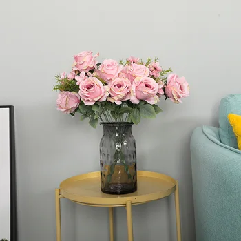 

Imitation Flowers Bouquet 12 Head Valentine' Rose Wedding Supplies Home Decoration Living Room Artificial Flower Potted Plant
