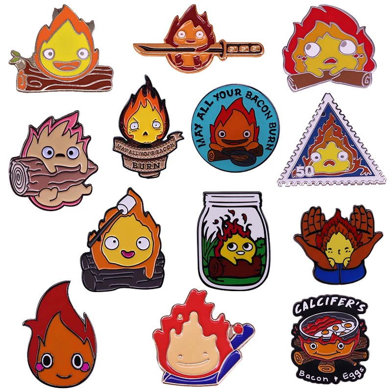 Howl Moving Castle Calcifer Collectio Fire Demon Spirit Enamel Brooch Pins Badge Lapel Pin Brooches Alloy Metal Fashion Jewelry Brooches Aliexpress