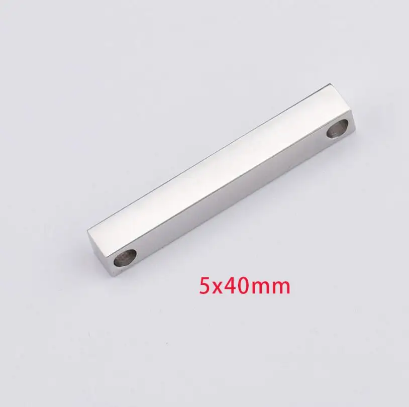 5x40mm 10 шт/лот из нержавеющей стали зеркальная полировка штамповка 3D длинная квадратная брусковая заготовка подвеска Подвески с двумя отверстиями DIY ювелирных изделий - Окраска металла: 5x40mm