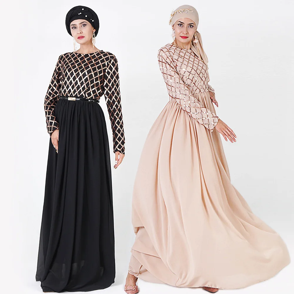 

Luxury Muslim Sequin Abaya Hijab Full Dress Elegant Cardigan Kimono Long Robe Gowns Jubah Middle East Eid Ramadan Islamic Prayer