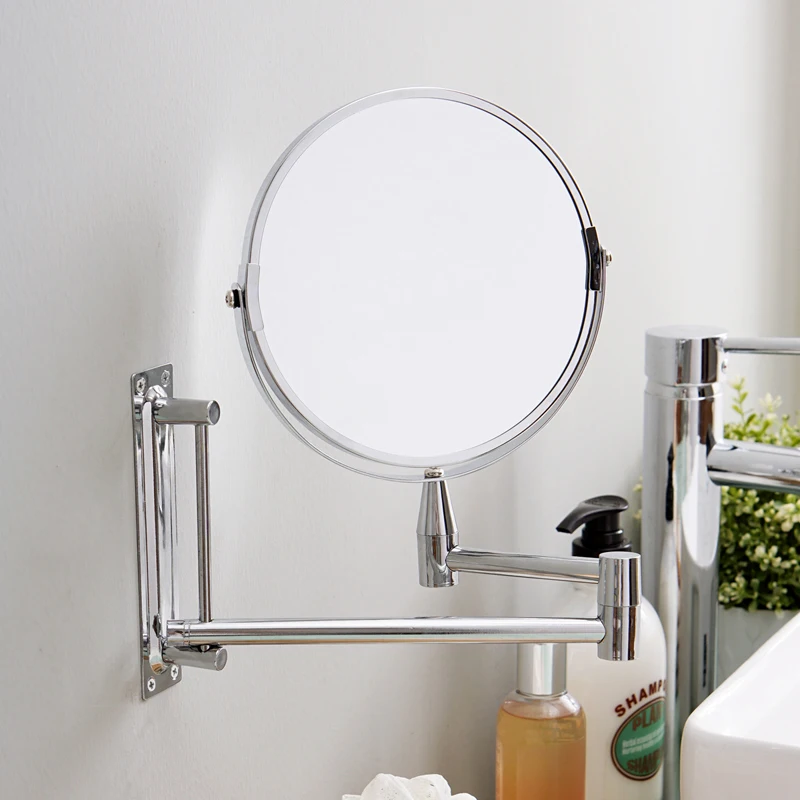 DW&HX Espejo Extensible de Aumento,Doblar Negro Espejo de baño Giratorio de Dos Caras Montado en la Pared Espejo de Maquillaje del Cuarto de baño-A 
