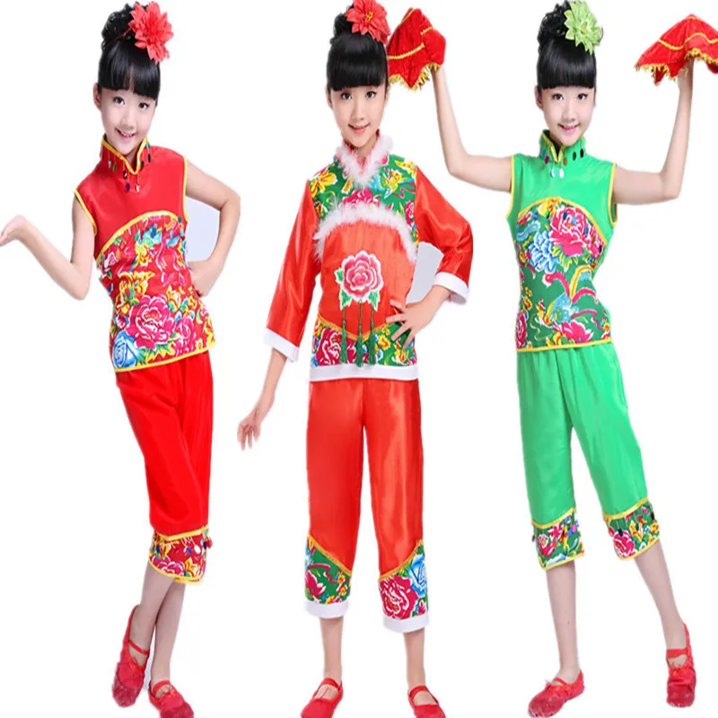 

New Style CHILDREN'S Costume Opener Girls Festive Folk Dance Yangko Dance Performance Wear CHILDREN'S Handkerchief Dancing Dress