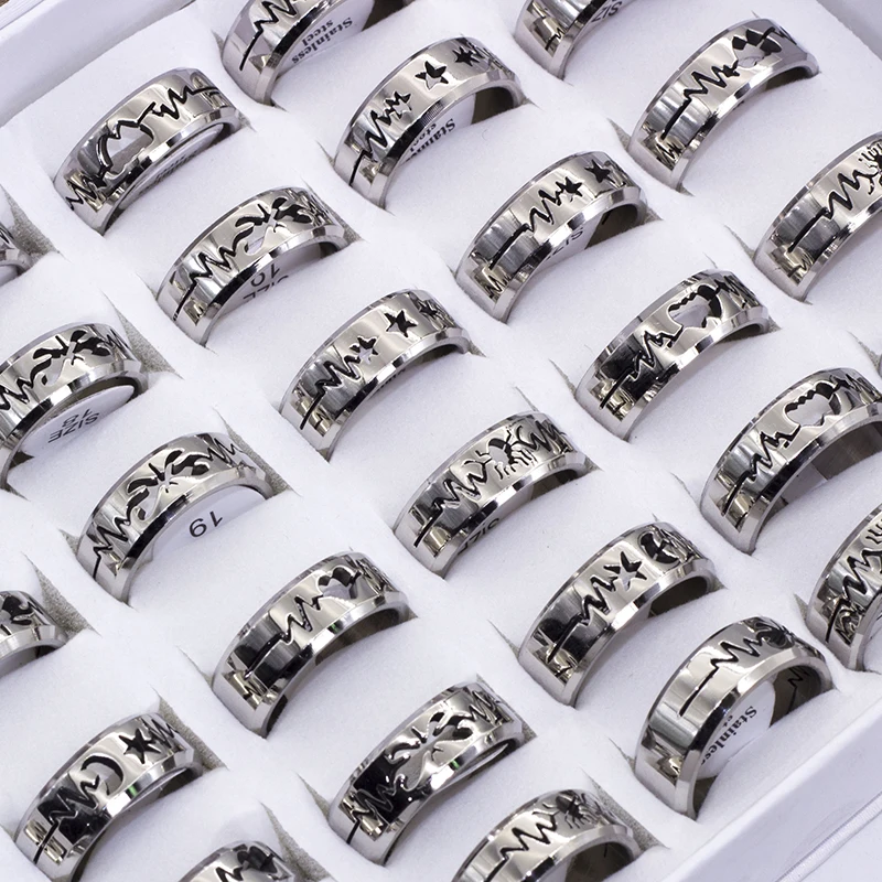 36 Pcs/lot Titanium Steel Laser Cut Hollow Heart Butterfly Rings 2022 New Fashion Jewelry Wholesale Rings Polished Inside