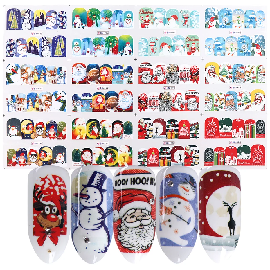 36 шт рождественские Переводные слайдеры Санта Клаус наклейка-снеговик для ногтей зимний маникюр год украшения набор JIBN985-1020