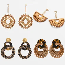 Dvacaman INS Fashion Statement Earrings Women Boho Rattan Knit Drop Earrings Wooden Dangle Earrings Wedding Jewelry Wholesale
