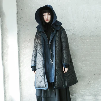 

loose Hooded Blac Split Big Size Cotton-padded Coat Long Sleeve Loose Fit Women Parkas Fashion New Autumn Winter 2020 LE876