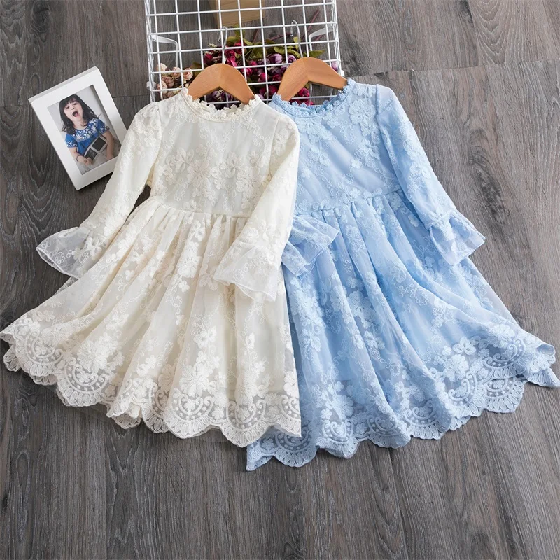Floral Embroidery Girl Princess Lace Dress Kid Baby Party Wedding Pageant Gown