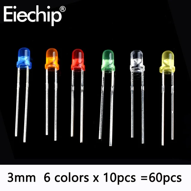 100pcs/200pcs 3mm 5mm LED Diode Assorted Kit White Green Red Blue Yellow Orange F3 F5 Leds Light Emitting Diodes electronic kit 3mm-kit-60pcs