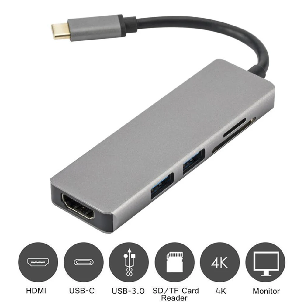 Type-C 5 в 1 концентратор USB-C-3,0 HDMI PD Thunderbolt 3 адаптер для MacBook samsung Galaxy S9/S8 huawei P20 Pro SD/TF карта концентратор