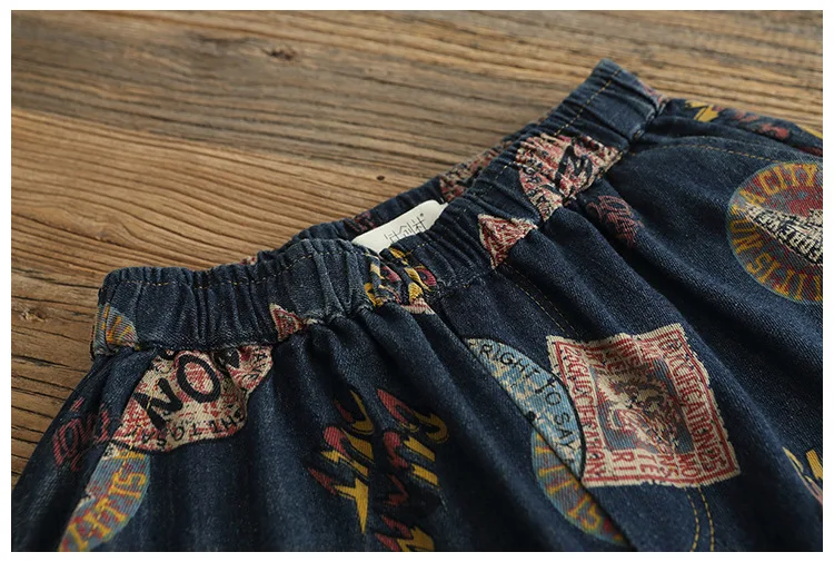 OMIKRON New Women Elastic Waist Vintage Letter Print Cotton Denim Harajuku Jeans Female Casual Striped Harem Pant Vaqueros Mujer