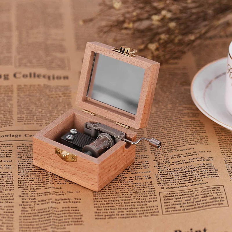ABUO-Wooden Hand Crank Music Box Classical Melody Birthday Christmas Festival Musical Gifts Home Office Decoration Crafts