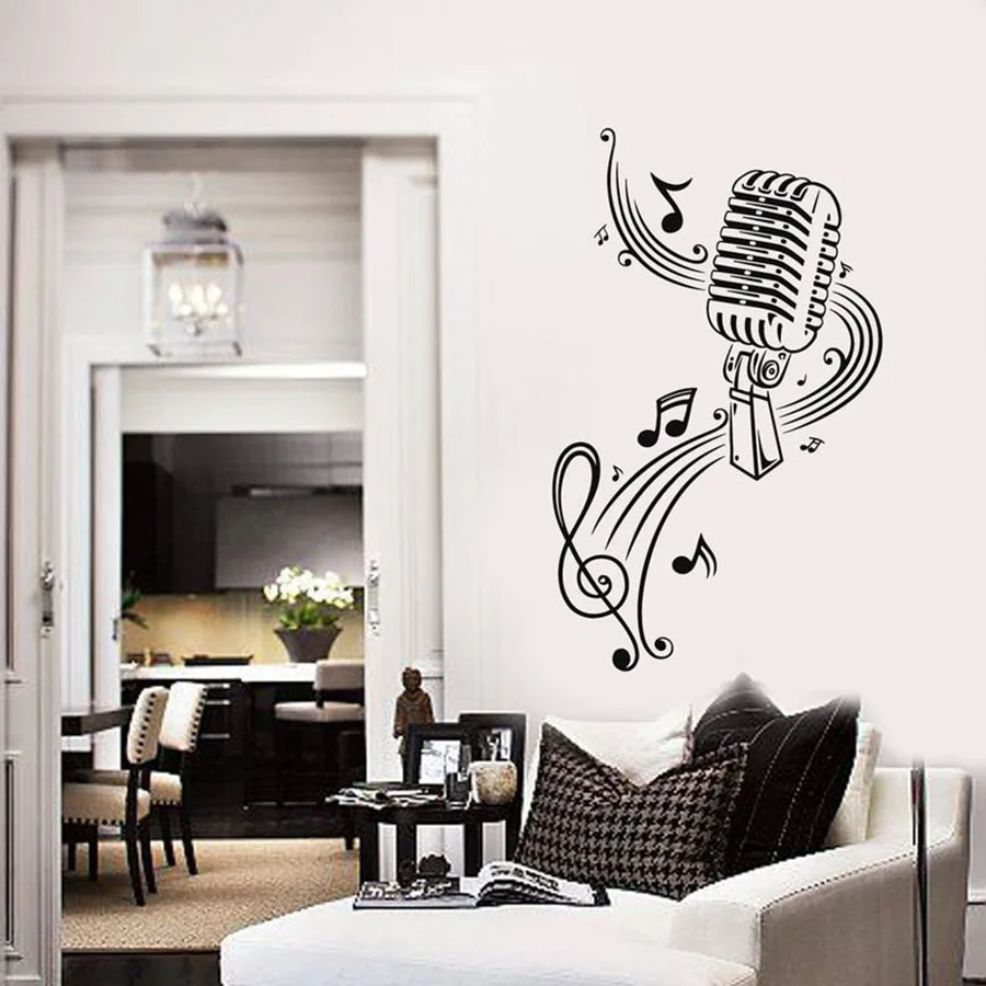 Vinyl Wall Decal Microphone MIC Music Musical Notes Art Interior Decor Stickers Bedroom Room KTV Cool Style Mural S759 | Дом и сад