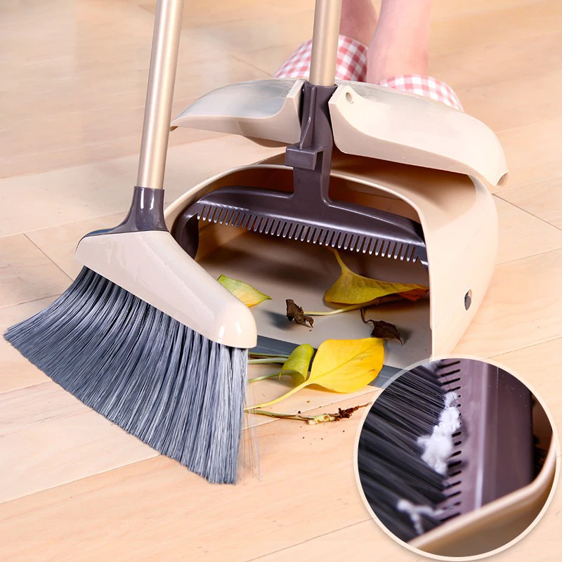 80 cm per la pulizia del pavimento scopa verticale e paletta regolabile Set professionale con denti in lamiera autopulenti in acciaio inox 
