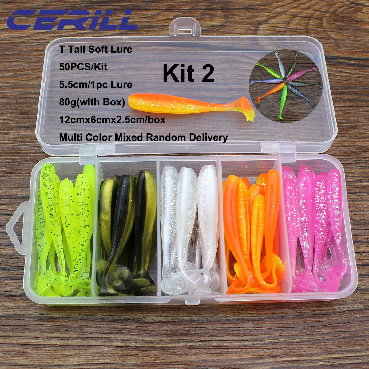 40pcs/Box Silicone Lure Rubber Worm Grubs T-Tail Pike Crochet Kit