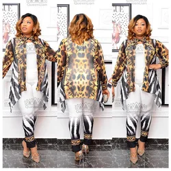 Dashiki African 3-Piece Chiffon Top and Vest pants New Fashion Suit Super For Lady(BWTZ#)