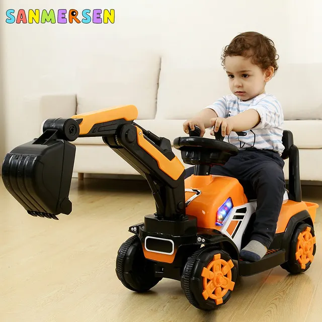 Child Large Excavator Ride on Car Toys Baby Simulation Electric Car Walker Scooter Balance Birthday Gift for 2-6 Years Old Boys 3