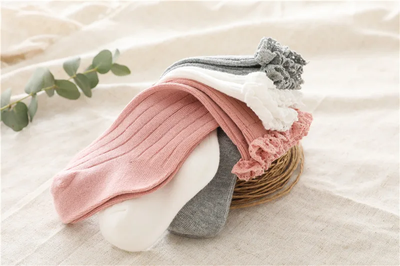 Baby Girls Socks Kids Toddlers Ruffle Knee High Long Soft Cotton Sock Lace Flower Children Infant Girl Socks For 0-5 Years