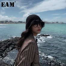 [EAM] женские черные вязаные теплые шляпы для рыбалки, новые круглые купольные темпераментные модные Универсальные весенне-осенние 1D142