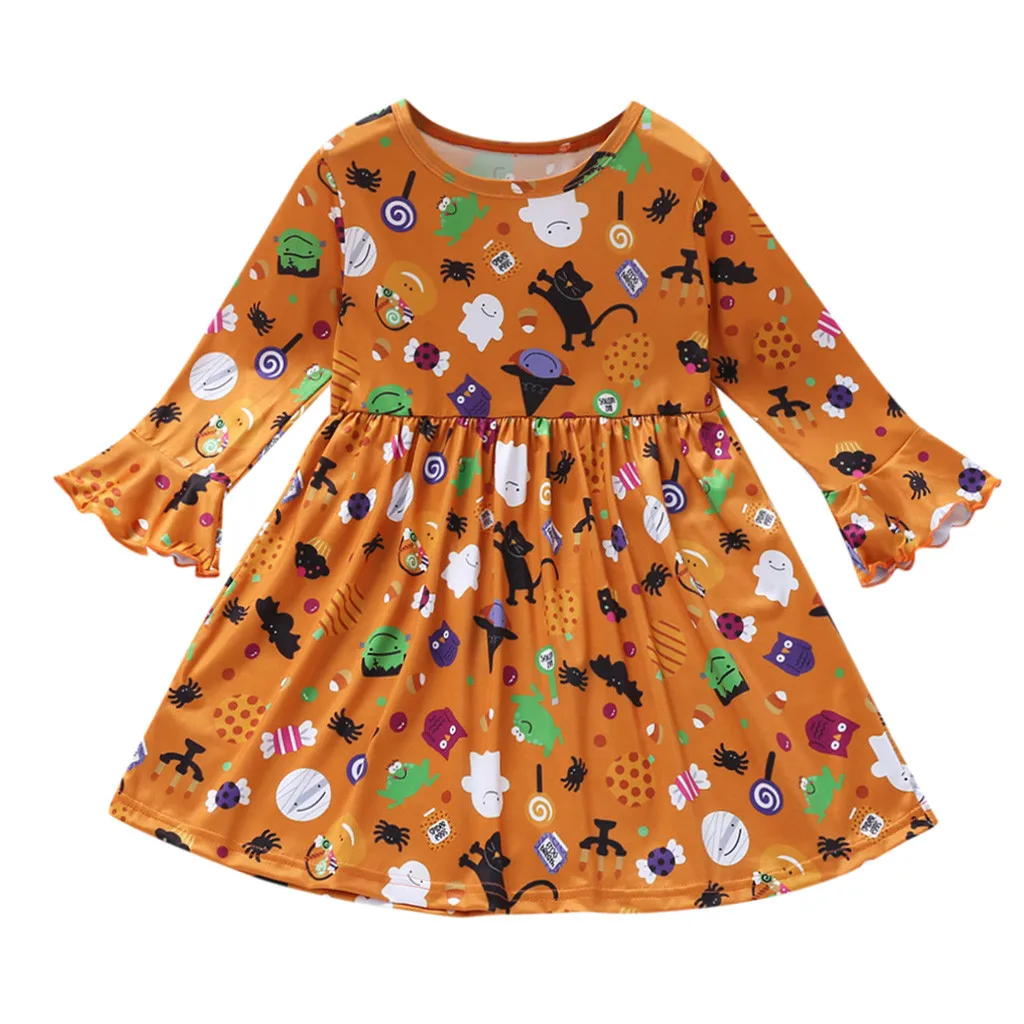 

Halloween baby girls clothes chilren fall dress kids Halloween dress girls long sleeve dress pumpkin print Vestidos De Meninas