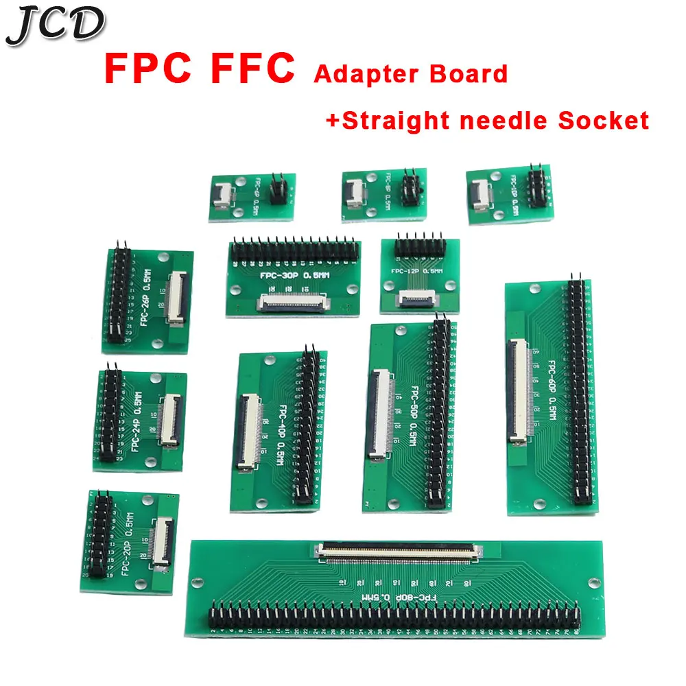 Jcd diy fpc/ffc adaptador placa 0.5mm passo conector duplo linha reta agulha soquete 6 8 10 12 20 24 26 30 40p 50 60 80 pinos