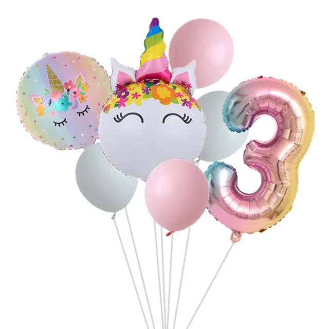 Rainbow Unicorn Balloon Number Foil Globos 1 2 3 4 Years Old Birthday Party Decoration Kid Unicorn Theme Party Wedding Balls Toy set 3