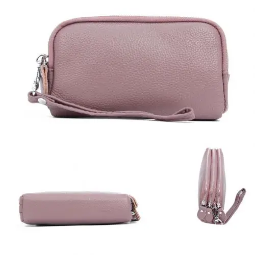 Модная женская 3-слойная сумочка на молнии с рисунком личи для телефона, длинный Браслет, кошелек, портмоне, на молнии, прочная Сумочка с ремешком - Цвет: Lotus Pink