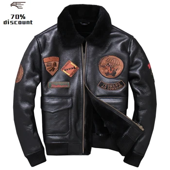 

2020 Black Men Military Pilot Shearling Coat Plus Size XXXXL Autumn Russian Aviator Genuine Shearling Jacket FREE SHIPPING