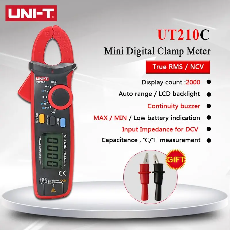 

UNI-T UT210C True RMS Auto-Range Digital AC/DC Voltage Current Multimeter with NCV Temperature Test Clamp Meter Multimeter