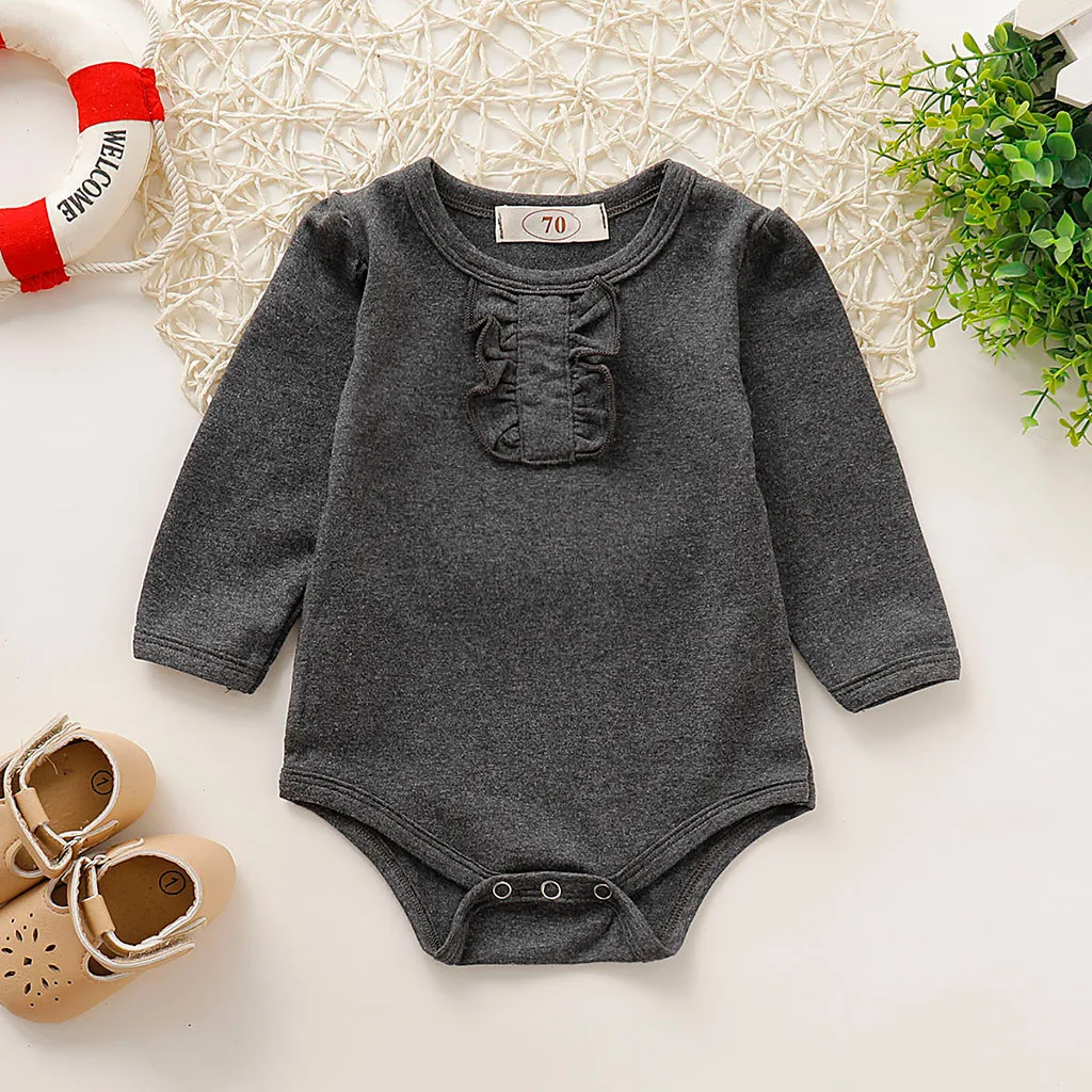 

Infant Baby Bodysuit Long Sleeve SolidNewborn Baby Girls Boys Ruffles Romper Bodysuit Autumn Casual Baby Girl Boy Clothes