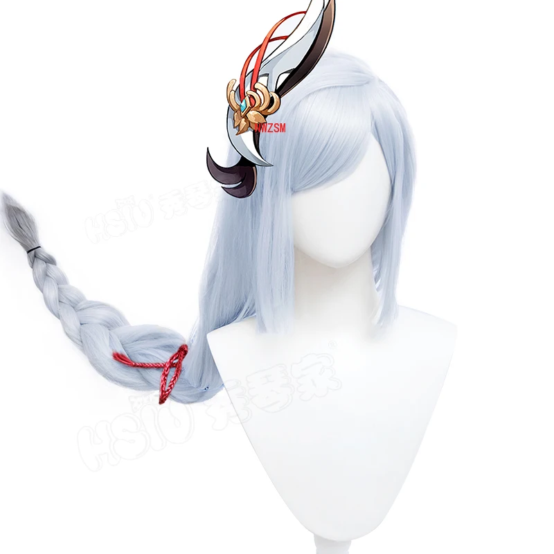 

Game Genshin Impact Shenhe Cosplay Wig Blue White Color Long Braids Headwear Heat Resistant Synthetic Hair