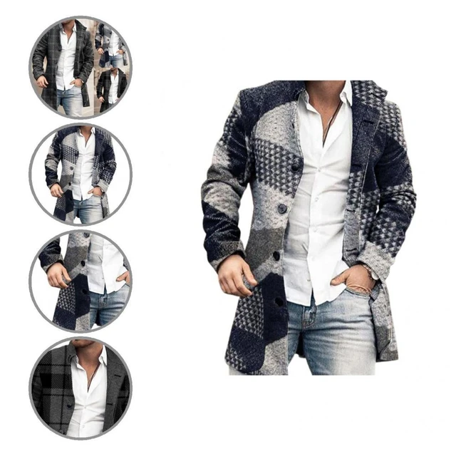 Homens de negócios xadrez imprimir botão jaqueta masculina fino turn down  collar bolso outerwear topo inglaterra estilo casual manga longa casaco -  AliExpress