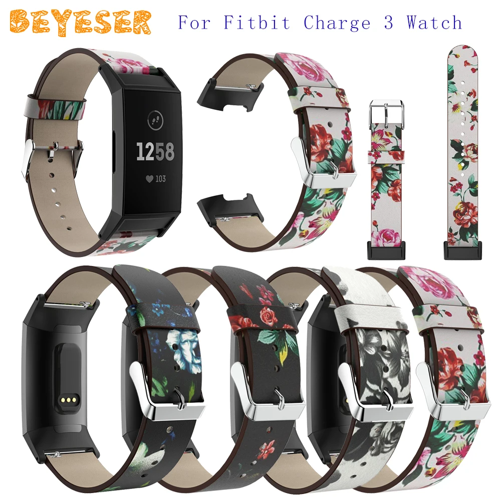 18 мм ремешок из натуральной кожи с принтом для Fitbit Charge 3 Аксессуары для часов Браслет замена для Fitbit Charge 3 ремешок для часов