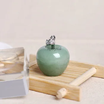 Натуральный зеленый авантюрин кулон кристалл яблоко фигурка сплав лист пресс-папье Ремесло Украшение декоративный праздничный подарок