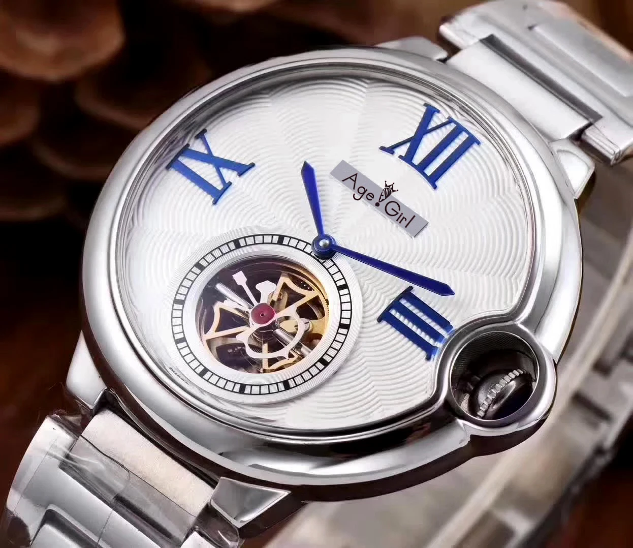 Famous Brand New Men Automatic Mechanical Watches Silver Rose Gold Rome Black Leather Tourbillon Sa