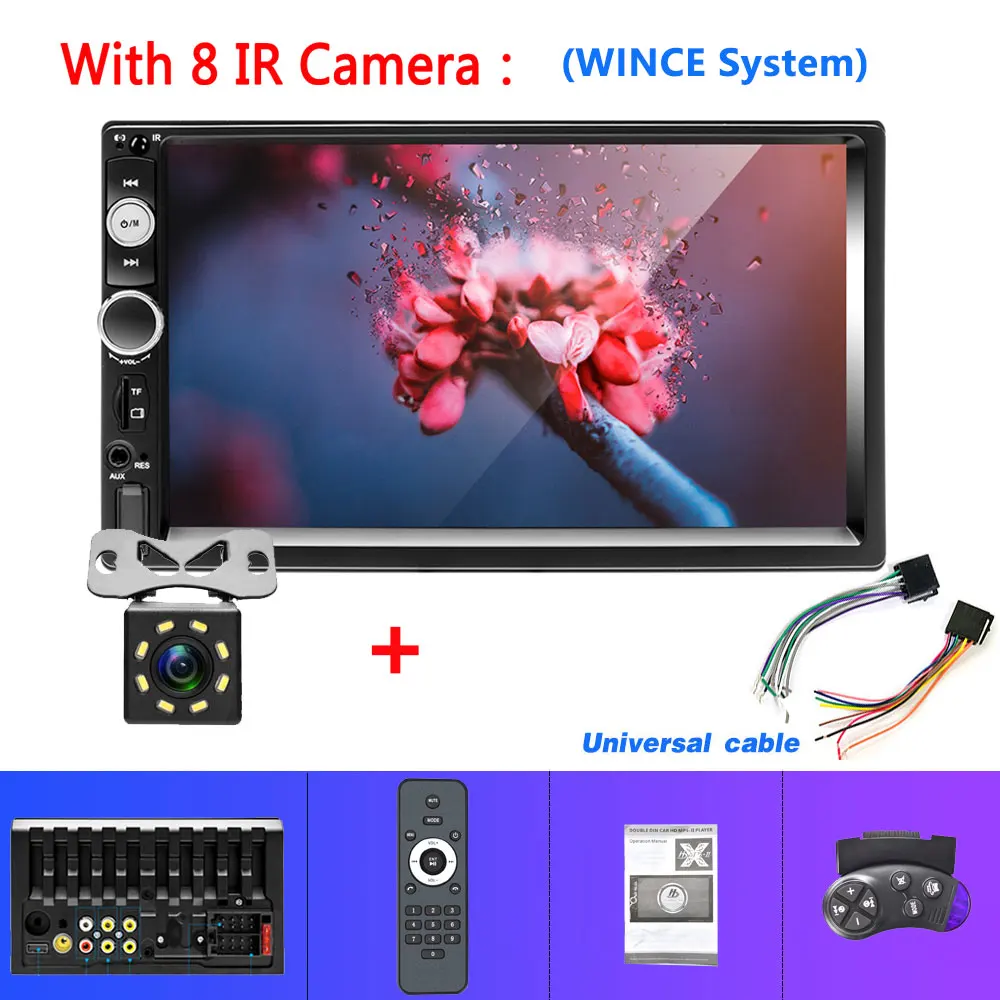 WINCE 8IR Camera Podofo 2 din автомагнитола " Авторадио сенсорный экран цифровой дисплей Bluetooth/USB/DVR/FM/Mirror link 2din MP5 мультимедийный плеер - Цвет: WINCE 8IR Camera