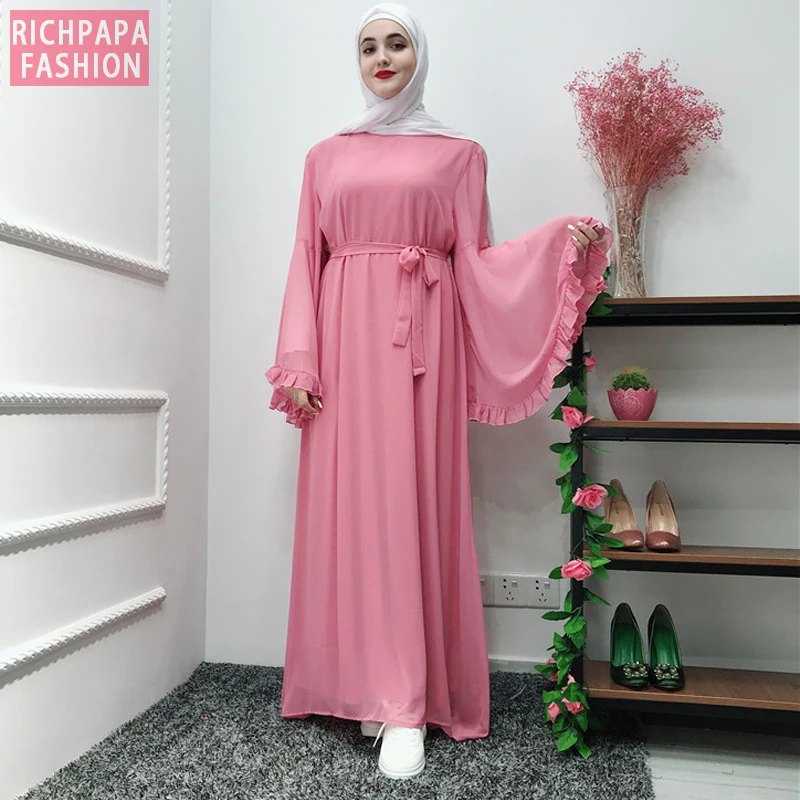 Chifffon Vestidos Рамадан кафтан абайя, арабское мусульманское Макси платье кафтан Elbise Hijab Eid платья Robe Femme Musulmane