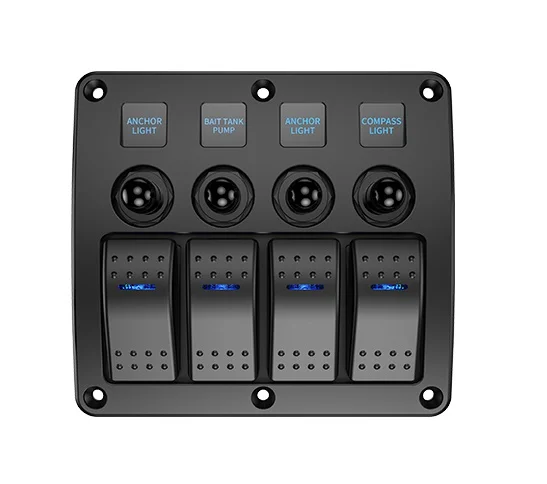 Multi-Colored 4-Gang LED Rocker Switch Panel for Vehicles and Marine Applications