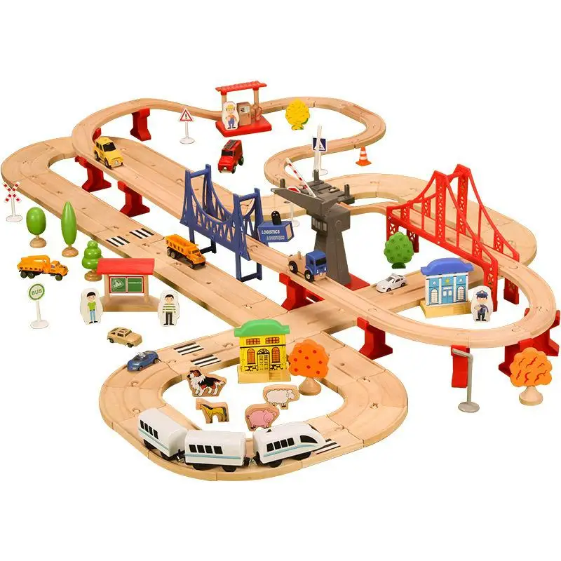

Wooden Track Railway Train Toy Car Children Puzzle Slot Rail Transit Double Track Electric Train Circuit Voiture Toy For Kids